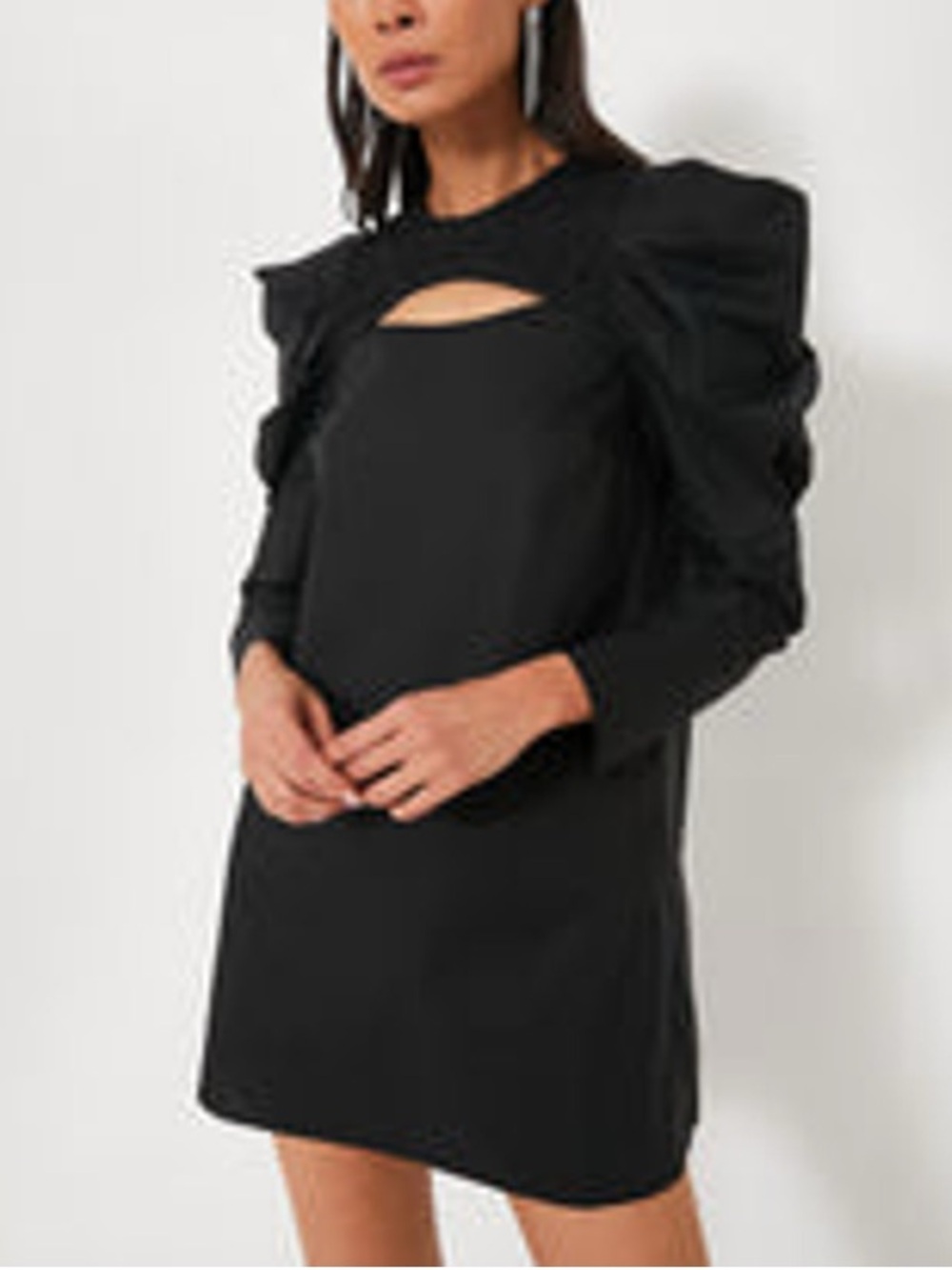 Hyacinth House Black Keyhole Puff-Sleeve Mini Dress